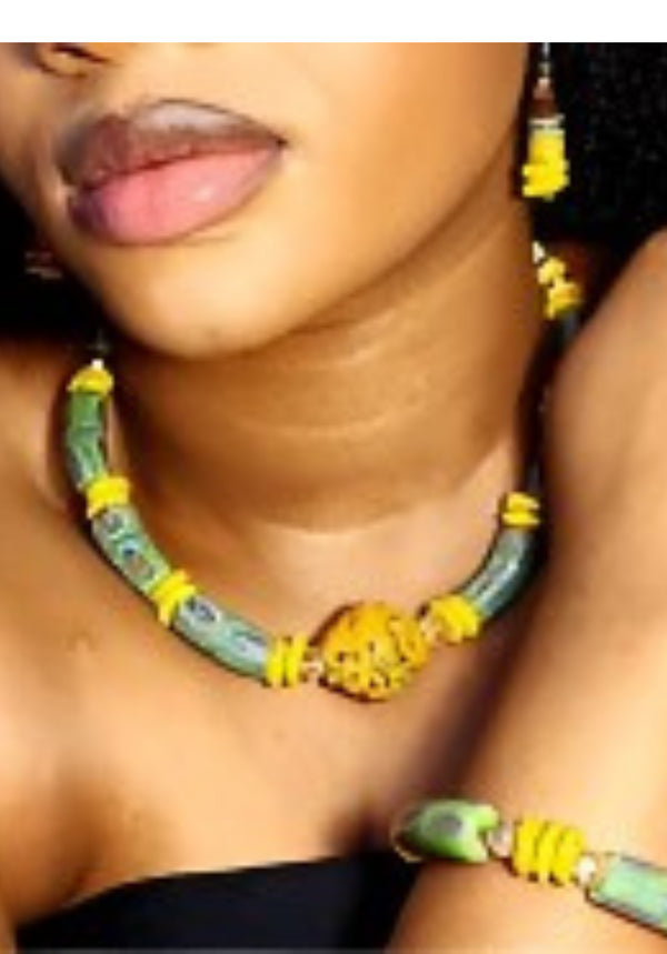 Serwa Akoto African Bead Necklace, Bracelet & Earrings Set