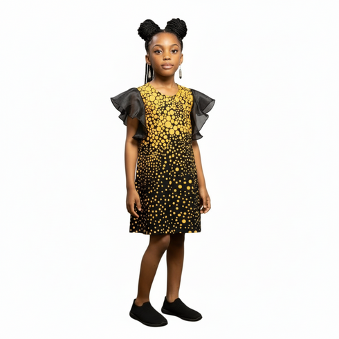 Taelisse Girls Sunburst Organdi and Ankara Vibrant African Girls Wear Shift Dress