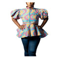 Tahlia Ankara Puff Sleeve with Front Zip Peplum Blouse for Women - African Print Statement Top Only for Modern Women