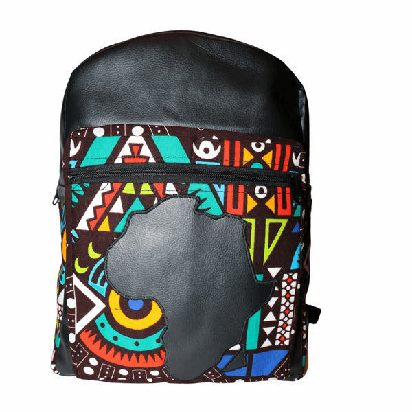 The Alkebulan (Africa) Heritage Ankara and Leather Fusion Backpack