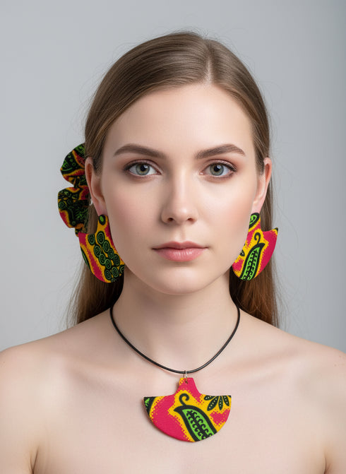 Tribal Geo-Fusion Accessory Set - Ankara Earring and Necklace Set