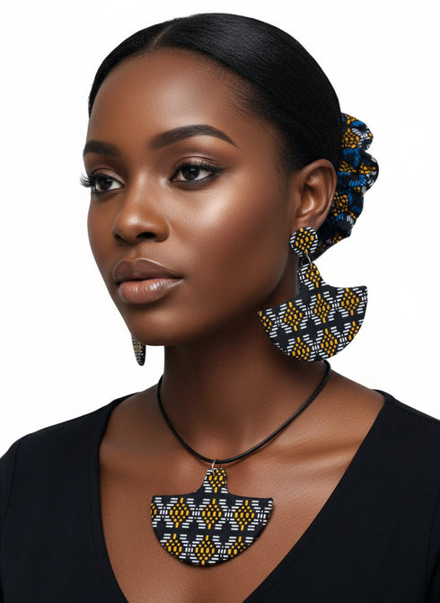 Tribal Geo-Fusion Accessory Set - Ankara Earring and Necklace Set