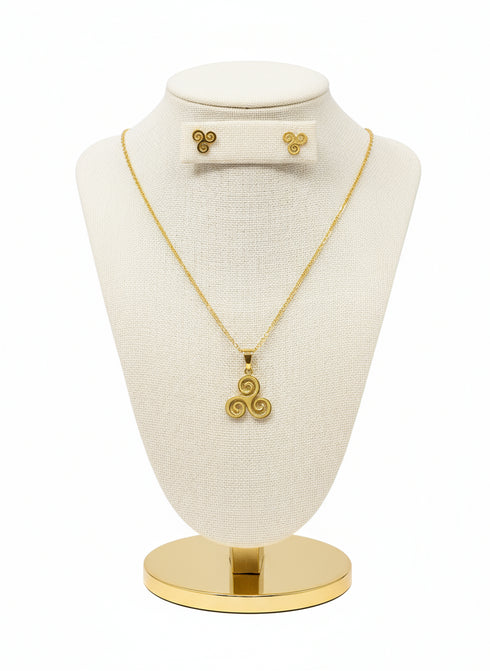 Triskelion Harmony Set - Adinkra Necklace & Earrings Set Stainless Steel