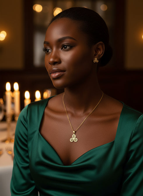 Triskelion Harmony Set - Adinkra Necklace & Earrings Set Stainless Steel