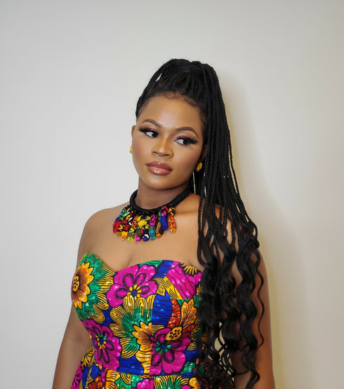 AMIRA Vibrant Verve Bold Ankara Fabric Bead Statement Necklace – Handmade Women’s Jewelry