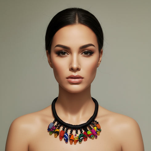 ZARIA Bold Multicolor Ankara Fabric Bead Statement Necklace – Handmade Women’s Jewelry