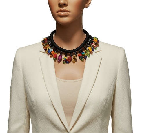 AZIZA Bold Multicolor Ankara Fabric Bead Statement Necklace only – Handmade Women’s Jewelry