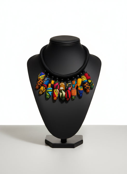 AMIRA Vibrant Verve Bold Ankara Fabric Bead Statement Necklace – Handmade Women’s Jewelry