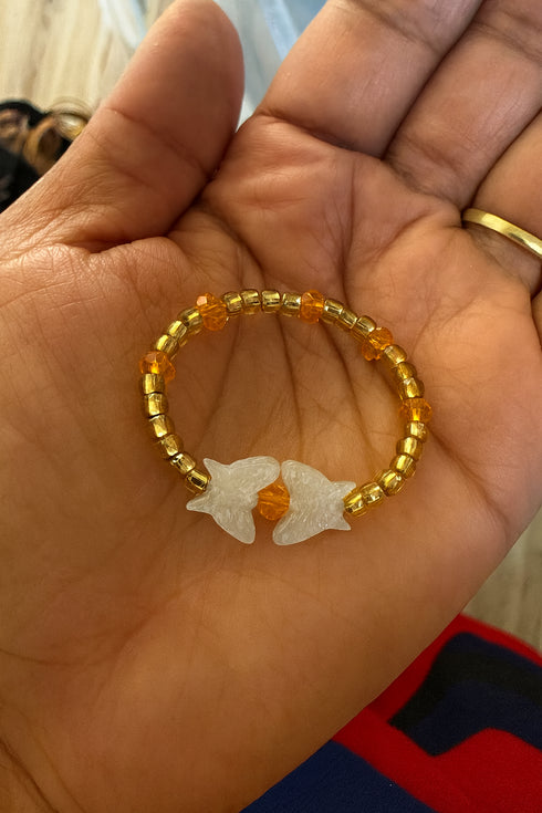 ZAHARA Handmade Butterfly Charm Gold and Amber African Bead Bracelet