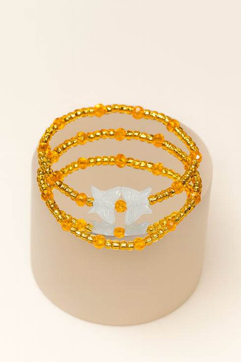 ZAHARA Handmade Butterfly Charm Gold and Amber African Bead Bracelet