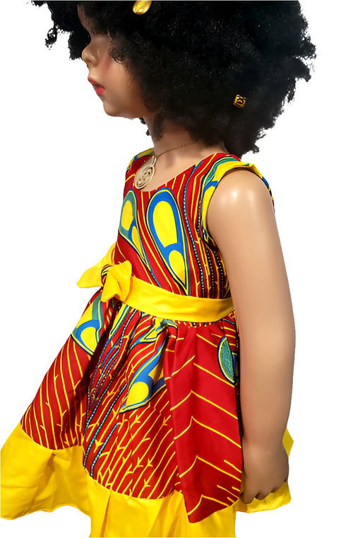 Nia Ankara African Print Baby Girl Dress with Yellow Bow – Handmade