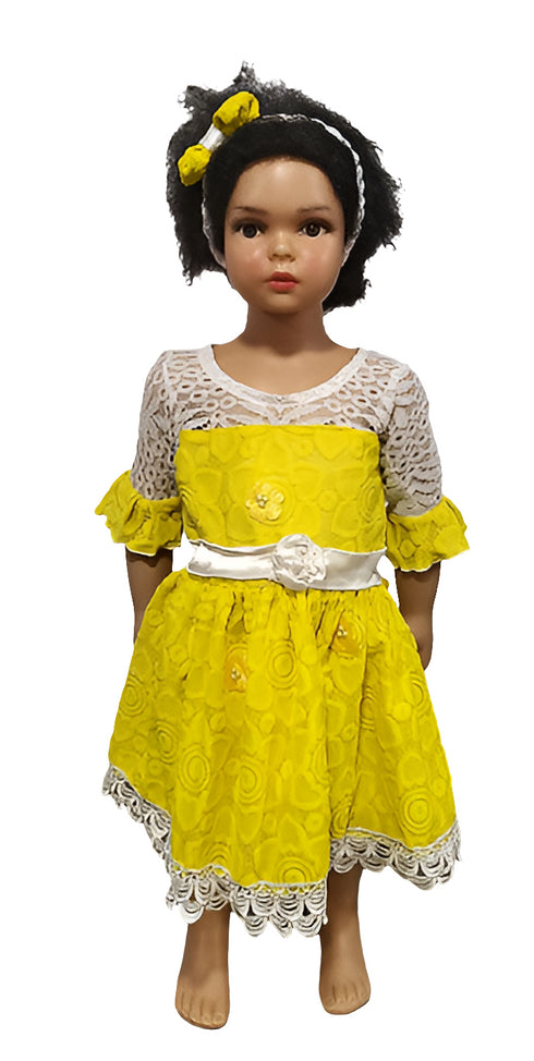 Zaniya Yellow Lace Floral Hem Baby Girl Dress – Handmade