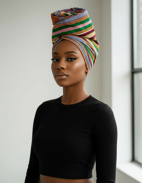 ADEPA Tie-On Ankara Headwrap / Headpiece Scarf – One-Yard Duku (African Print Headwrap)