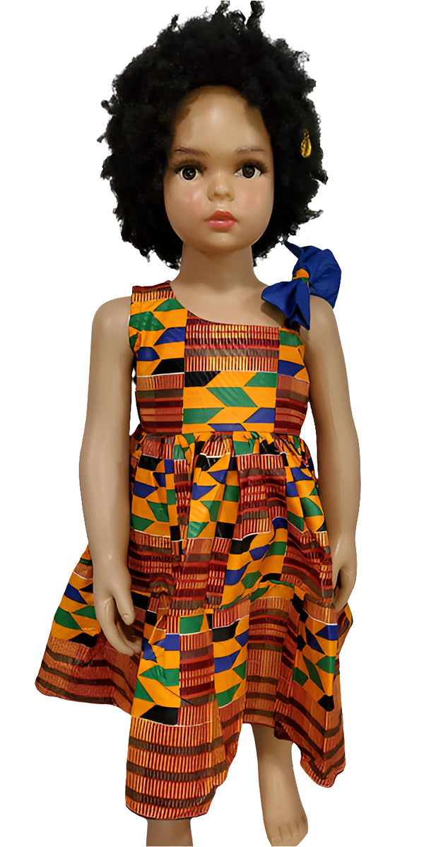 Journee Kente One Shoulder Bow African Print Baby Girl Dress – Handmade