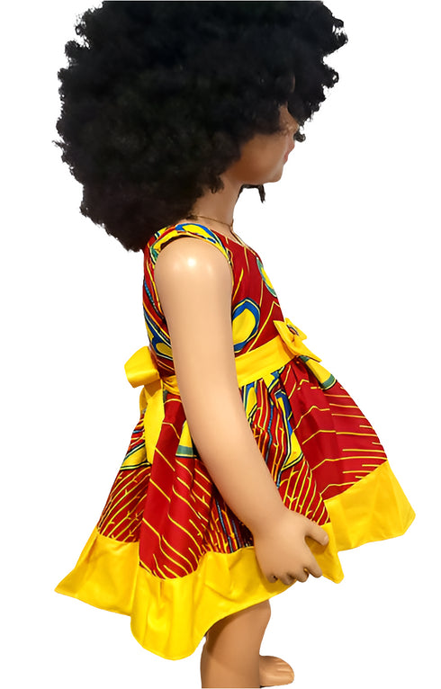 Nia Ankara African Print Baby Girl Dress with Yellow Bow – Handmade
