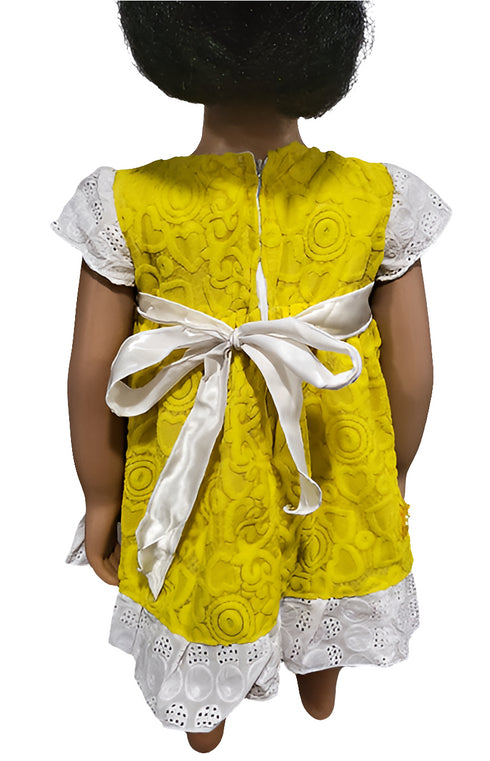 Journey Yellow Lace White Satin Bow Baby Girl Dress – Handmade