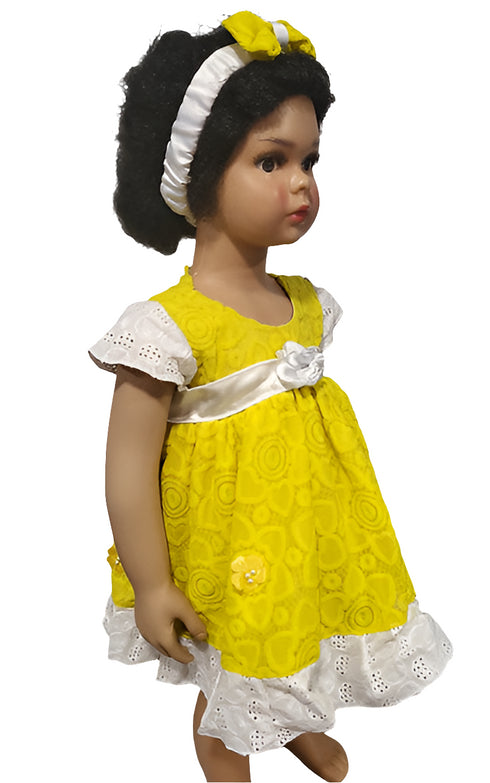 Journey Yellow Lace White Satin Bow Baby Girl Dress – Handmade