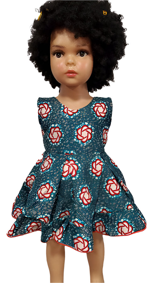 Asantewaa Ankara African Print sleeveless flare baby girl dress handmade - V neck