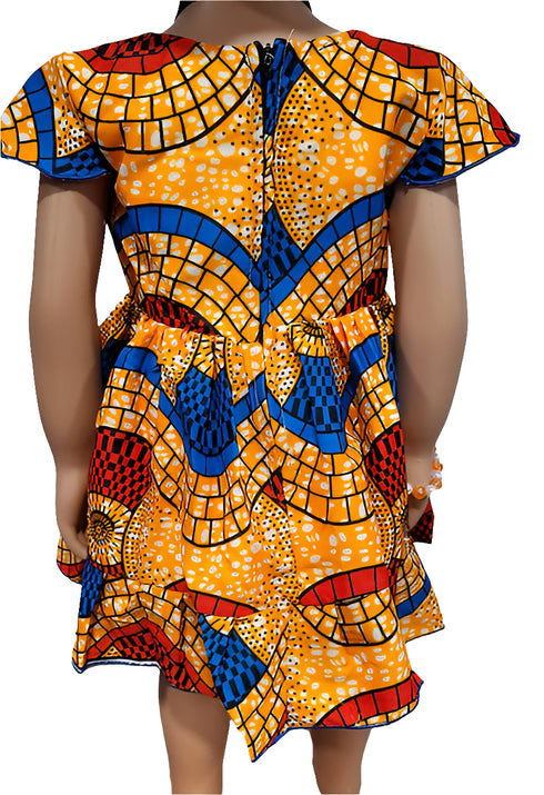 Nyame-Dei Butterfly Sleeve African Print Girl Dress – Handmade