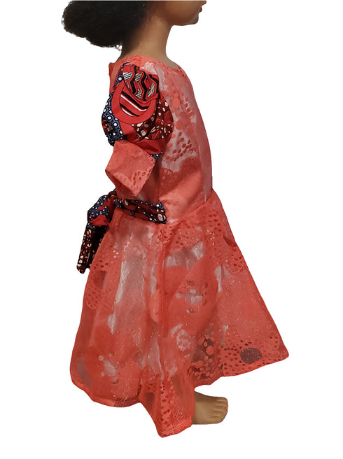 Fosuwaa Floral Lace and Print Overlay Girl Dress – Handmade