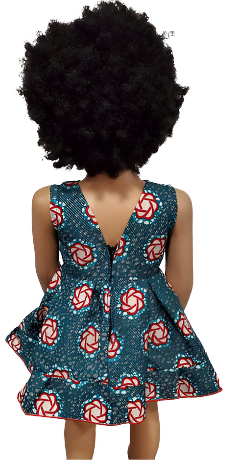 Asantewaa Ankara African Print sleeveless flare baby girl dress handmade - V neck