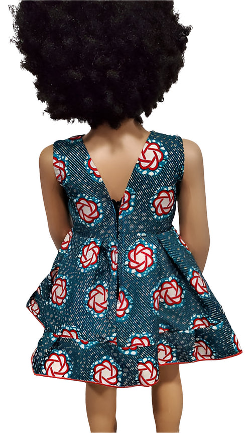 Asantewaa Ankara African Print sleeveless flare baby girl dress handmade - V neck