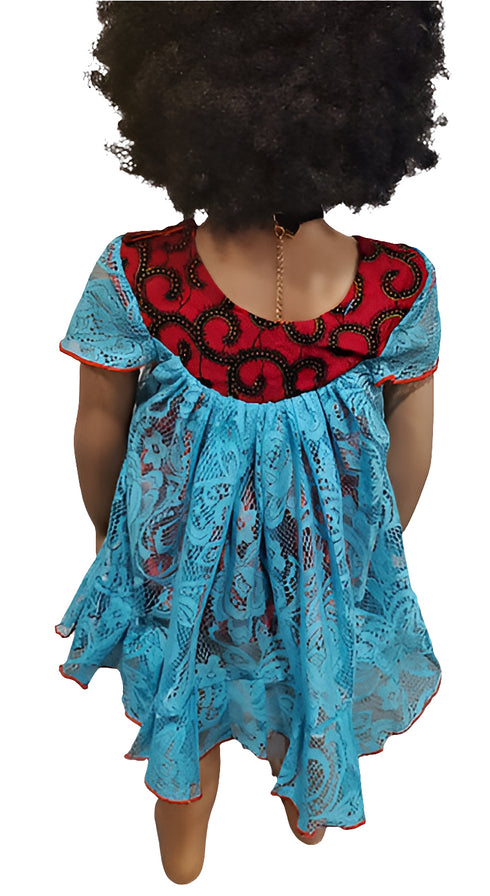 Oforiwaa Blue Lace African Kids Dress with Butterfly Sleeves Girl Dress – Red Lining