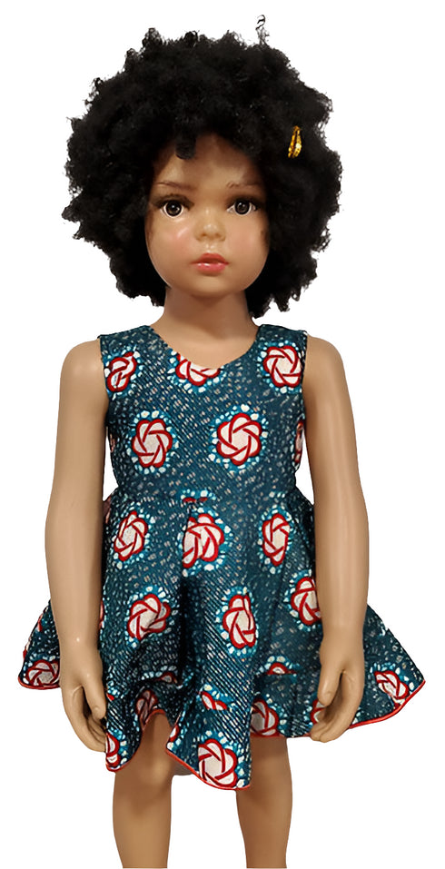 Asantewaa Ankara African Print sleeveless flare baby girl dress handmade - V neck