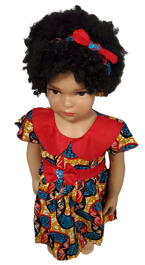 Ariyah Ankara African Print Red Collar Bow Baby Girl Dress with Waist Belt – Handmade