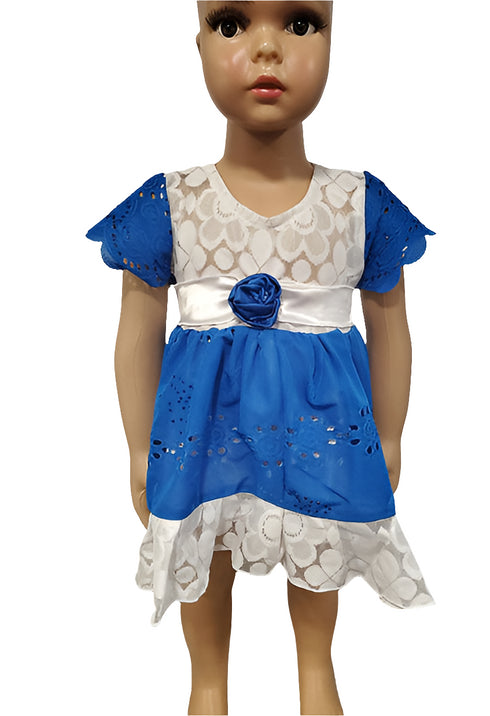 Trinity Blue Lace Rose Baby Girl Dress – Handmade