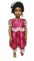 Destiny Pink Flowered Short Sleeve Organdi Lace Baby Girl Dress with Waist Trim – Handmade