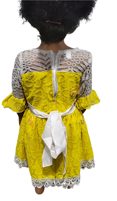 Zaniya Yellow Lace Floral Hem Baby Girl Dress – Handmade