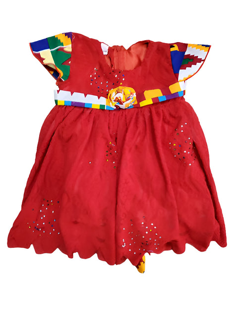 Neriah Lace Kente Sleeve Scallop Hem Baby Girl Dress with Rose Belt – Handmade