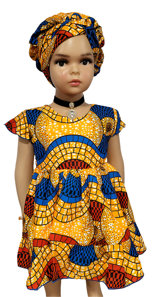 Nyame-Dei Butterfly Sleeve African Print Girl Dress – Handmade