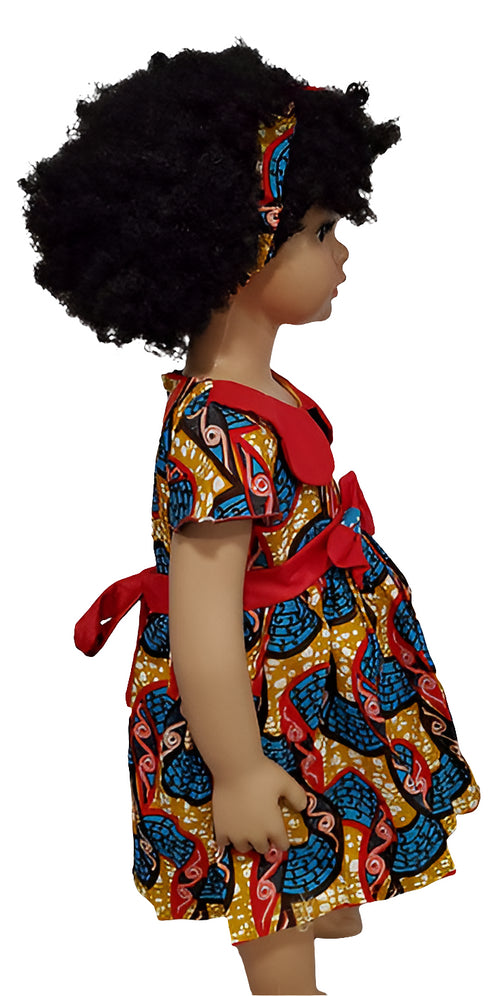 Ariyah Ankara African Print Red Collar Bow Baby Girl Dress with Waist Belt – Handmade
