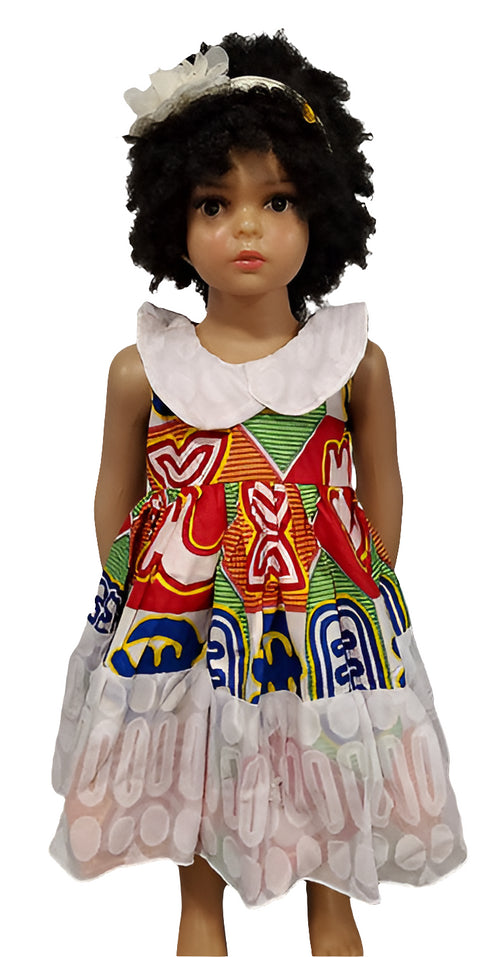 Zahlia Joy Ankara African Print Baby Girl Dress with Lace Collar & Lace Overlay