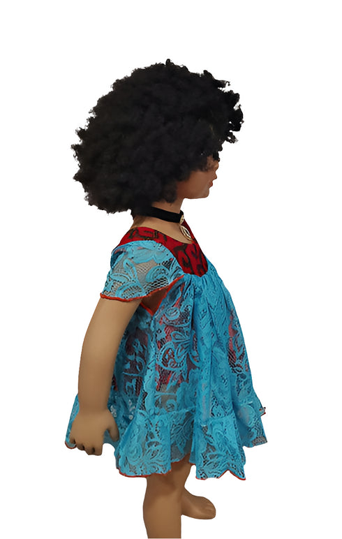 Oforiwaa Blue Lace African Kids Dress with Butterfly Sleeves Girl Dress – Red Lining