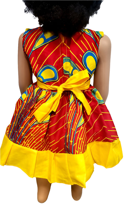 Nia Ankara African Print Baby Girl Dress with Yellow Bow – Handmade