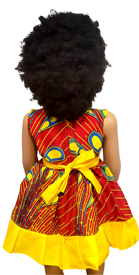 Nia Ankara African Print Baby Girl Dress with Yellow Bow – Handmade