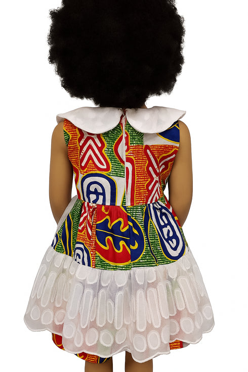 Zahlia Joy Ankara African Print Baby Girl Dress with Lace Collar & Lace Overlay