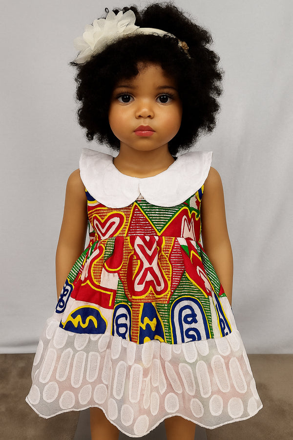 Zahlia Joy Ankara African Print Baby Girl Dress with Lace Collar & Lace Overlay