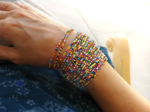 Ohuofe Multicolored Carnival Bead Bangle Fiesta Bead Bracelet Only