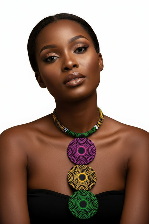 African Trio Circlet Ankara Necklace