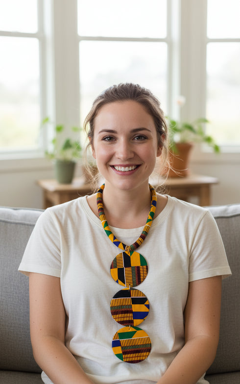 African Trio Circlet Ankara Necklace