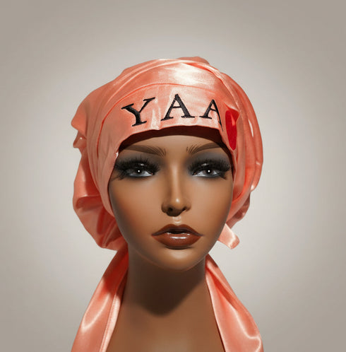 NAWOTWE YAA Days of the Week African Names Satin Bonnet Hair Accessory with Adjustable Tie Back - Thursday