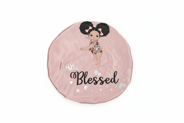 BLESSED BLACKWATER African KIDS Handmade KIDS Silk Bonnet With BLESSED Band Design