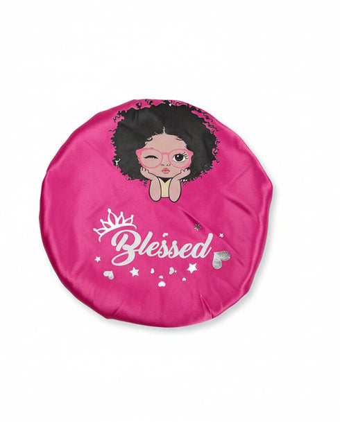 BLESSED BLACKWATER African KIDS Handmade KIDS Silk Bonnet With BLESSED Band Design