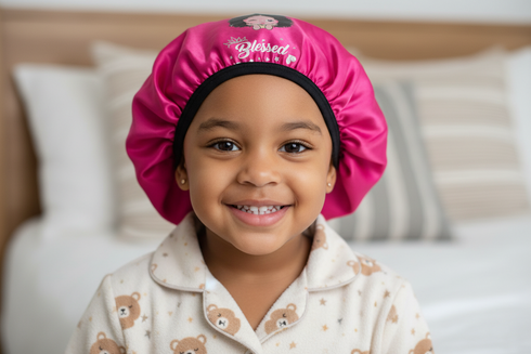 BLESSED BLACKWATER African KIDS Handmade KIDS Silk Bonnet With BLESSED Band Design