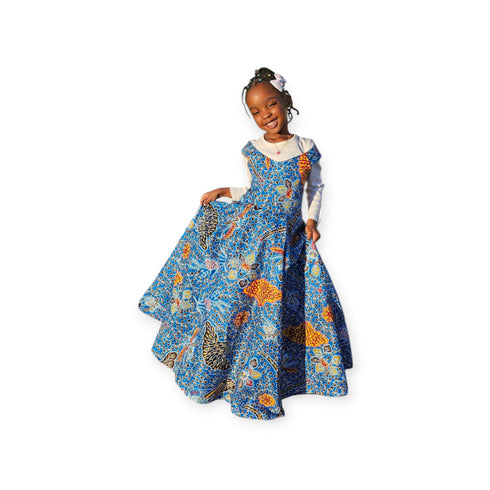 ESINDE Girls' African Ankara Ball Gown – Elegant Princess Dress