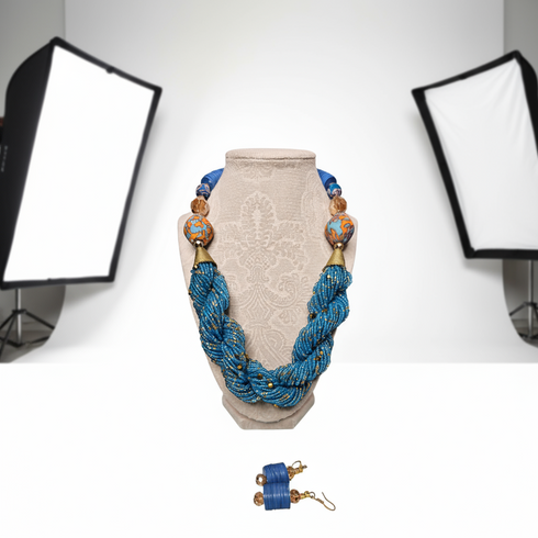 Azura handmade elegance woven seed bead necklace earring set